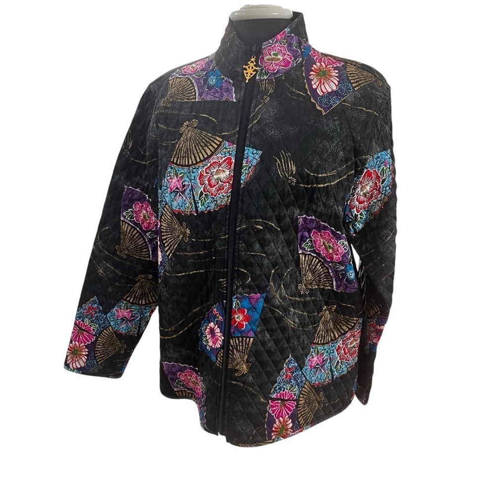 Graff Vintage Silk Fab Print Quilted Jacket Medium Asian Inspired